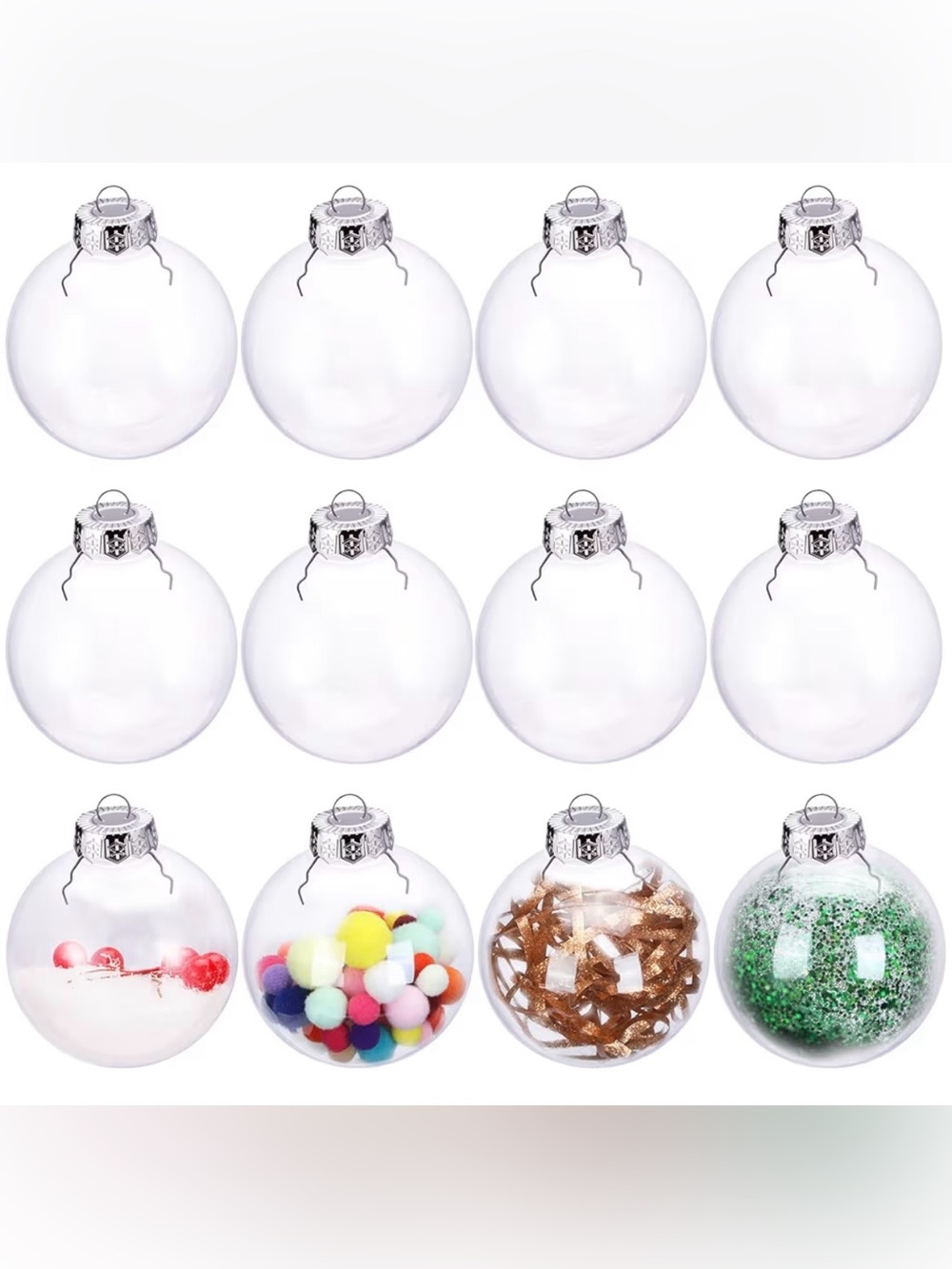 Set Of 12 Clear Plastic fillable Holiday Ornament’s NWT ❤️🎄💚